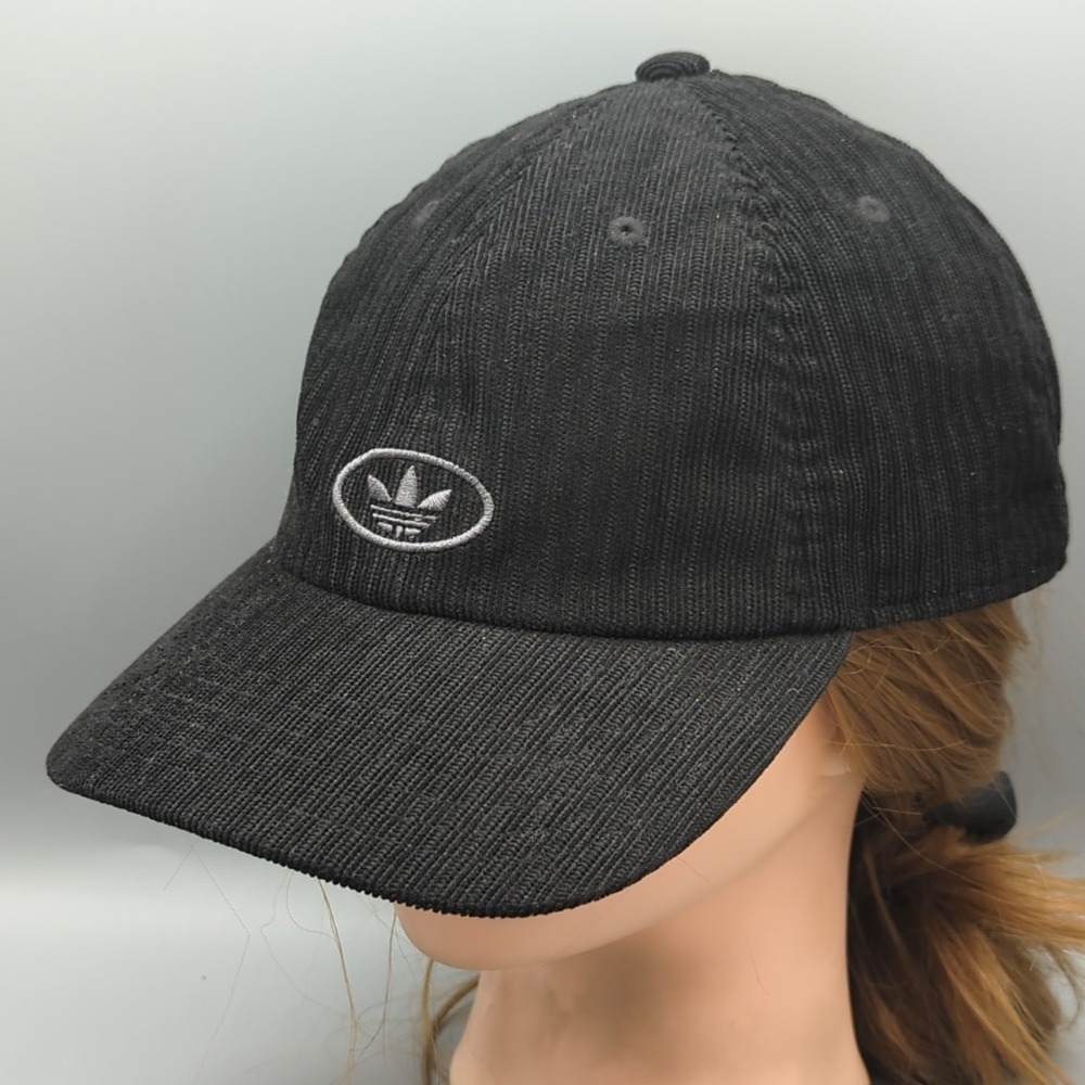 Adidas Originals Corduroy Strapback Hat Black Trefoil Logo Baseball Cap OSFM